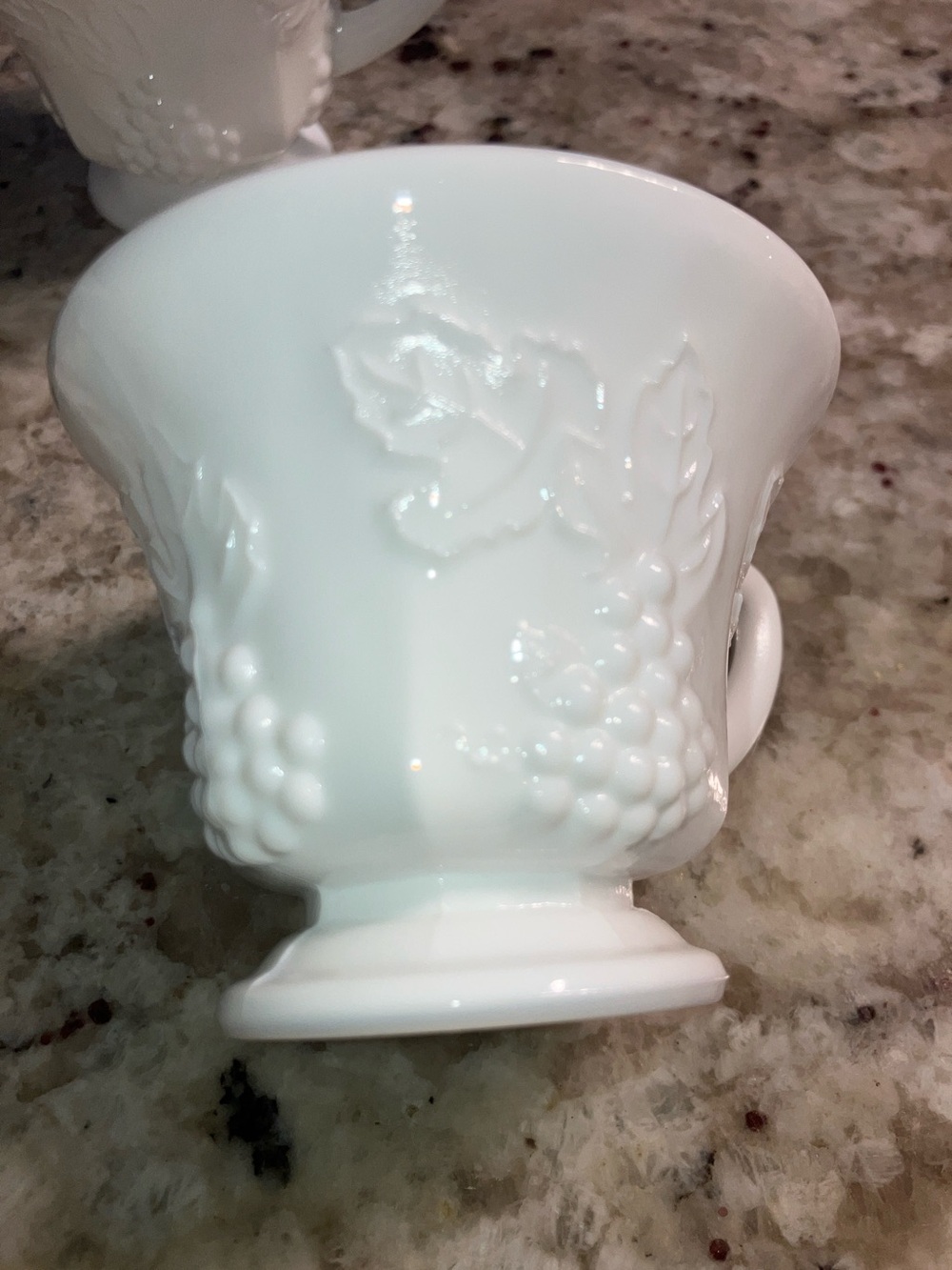 White Embossed Milk Glass Cups with Grape Motif SET OF 4